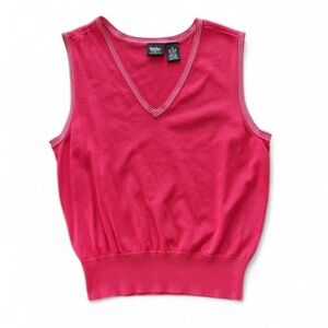 Y2K MOSSIMO V-Neck Stretch Knit Vest Striped Trim Academia Preppy Bright | Sz M
